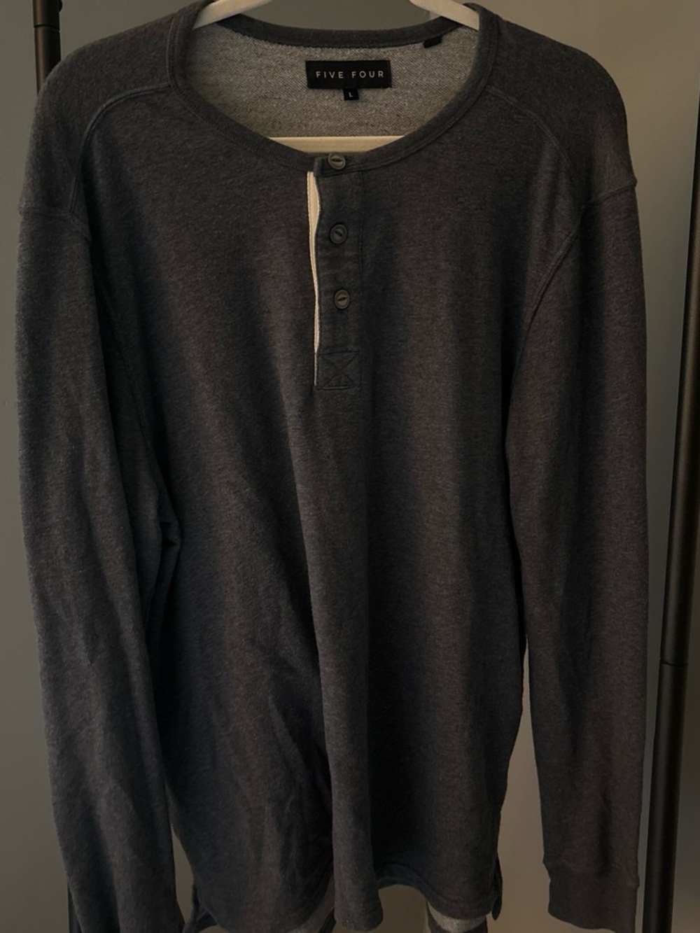 Five Four Dark Charcoal Henley Long Sleeve Shirt
